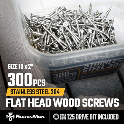 304 Stainless Steel Deck Screws, #10 x 2, 300 PCS - size: #10 x 2", style: 300 PCS