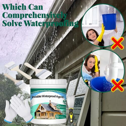 QUKLOGEN 1Kg/35.3Fl.oz Invisible Waterproof Agent Indoor&Outdoor Waterproof Coating Set Transparent Liquid Sealant with Wooden Brush Resistant Work Gloves Putty Shovel Cut - style: 1Kg/35.3Fl.oz