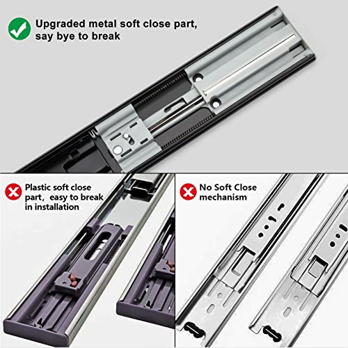 LONTAN 6 Pairs Black Soft Close Drawer Slides 22 Inch Heavy Duty Runners - color: Black, size: 22 Inch