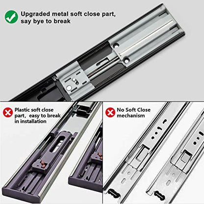 LONTAN 6 Pairs Black Soft Close Drawer Slides 22 Inch Heavy Duty Runners - color: Black, size: 22 Inch