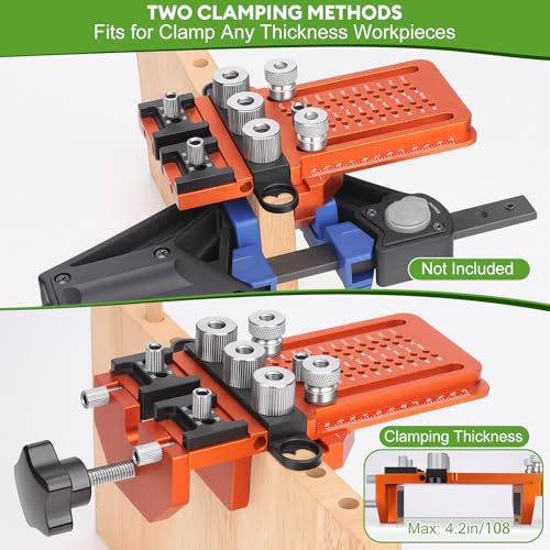 Dowel Jig Kit with Quick Positive Stop & Clamp, ADJ Doweling Jig