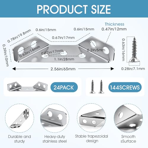 24-Pack Premium Stainless Steel Corner Brackets