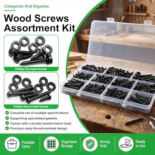 Twidec/345PCS Wood Screws M4#8#10 Truss Head＆Pan Head Self Tapping Screws - size: 346PCS