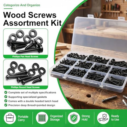Twidec/345PCS Wood Screws M4#8#10 Truss Head＆Pan Head Self Tapping Screws - size: 346PCS