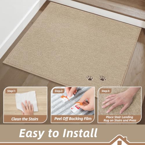 BEQHAUSE Stair Landing Rug Non-Slip 30"x30", Landing Mats for Stairs, Beige - color: Beige - Dog Paws, size: 30 in X 30 in (1 Pieces)
