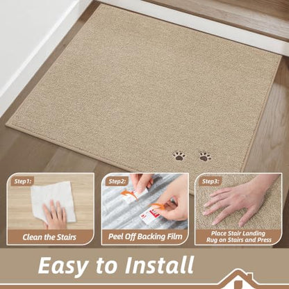 BEQHAUSE Stair Landing Rug Non-Slip 30"x30", Landing Mats for Stairs, Beige - color: Beige - Dog Paws, size: 30 in X 30 in (1 Pieces)