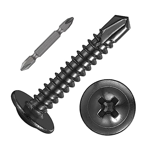 Wensilon (200Pcs)#8×1” for Sheet Metal Self-Tapping Screws 410 Black Stainless Steel Truss Head High-Strength Quick Tapping - color: Black, size: #8X1"