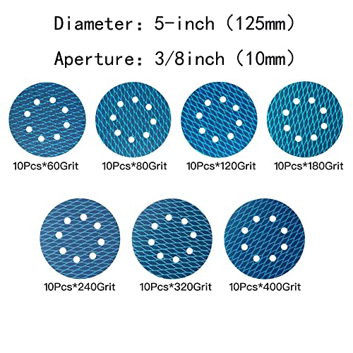Fish Scale 5 Inch 8 Hole Sanding Disc Hook and Loop 70 PCS Blue - style: 5 inch Mixing grit