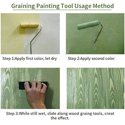 TINTON LIFE® 2Pcs Rubber 7" Empaistic Wood Pattern Painting Roller + 3.9" Graining Painting Tool with Handle