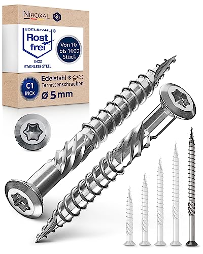 #10-3-1/8" | 25 Piece Deck Screws 5 x 80 mm | Perfect for 35 mm Panels | Hardened C1 Stainless Steel | Torx 25 | Exterior Rust Resistant Wood Screws - size: 80 mm ≈ 3.15 in