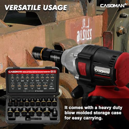 CASOMAN 17-Piece 3/8" Drive Bolt Impact Extraction Socket Set, Stripped for Damaged Rusted Frozen Studs Rounded Bolts, Nuts & Screws, CR-MO - size: 17-Piece