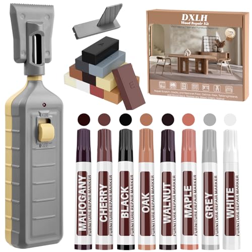 Laminate Floor Repair Kit with Heat Pen, 19 Color Vinyl Floor Repair Kit Linoleum Wood Repair Floor Wax with Furniture Touch Up Marker Cover Scratches, Stains, Cracks, Holes for Door, Cabinet, Table. - color: 19 Colors