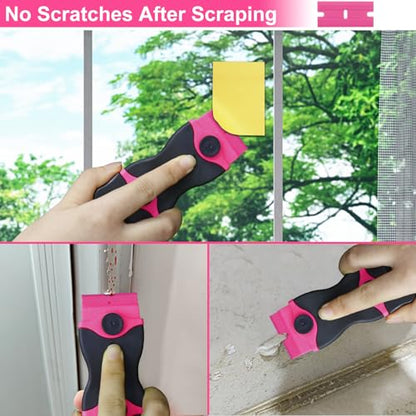 THINKWORK 2Pack Razor Blade Scraper with 20Pcs Blades - color: Pink-2pack+20pcs