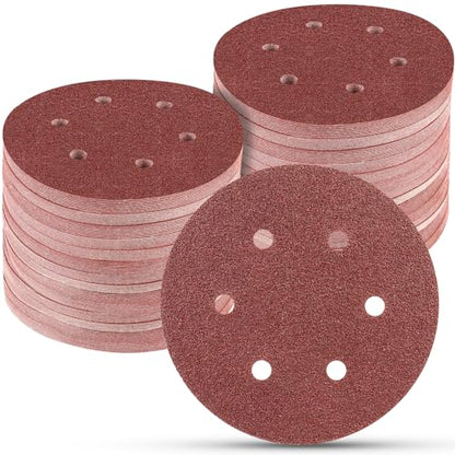 100PCS 6 Inch Sanding Discs 40 Grit Sandpaper for Orbital Sander - style: 6 Hole-Red