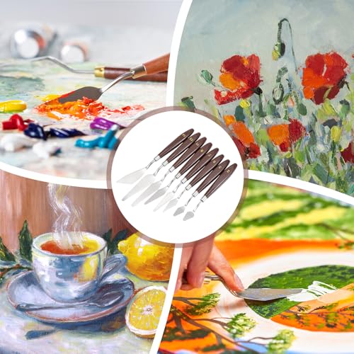 MECCANIXITY #15 Palette Knives 28mm Width Stainless Steel Spatula Painting Pallet Knife with Wood Handle for Oil Painting Acrylic Canvas Mixing Spreading - style: #15 + 28mm