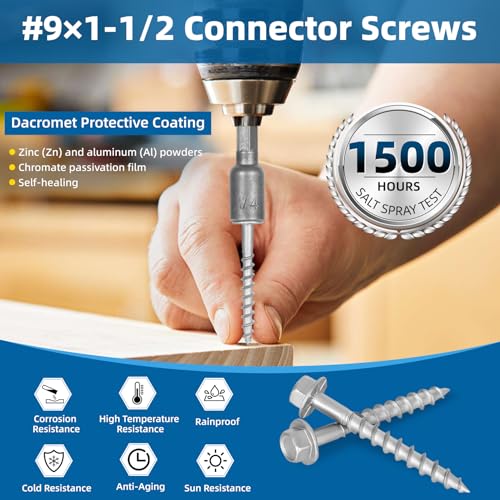 Upgrade #9 x 1-1/2" Joist Hanger Screws 500 PCS, 1/4" Hex Head & 0.370"-Dia