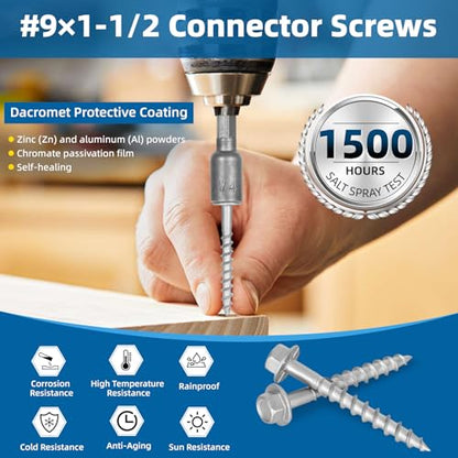 Upgrade #9 x 1-1/2" Joist Hanger Screws 500 PCS, 1/4" Hex Head & 0.370"-Dia