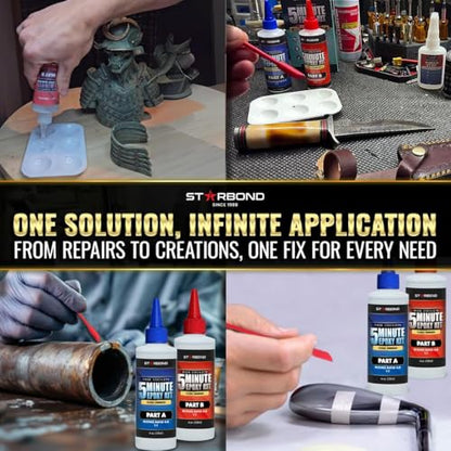 8 oz. XL Starbond 5 Minute Epoxy Pro Kit– Flexible Toughened (2,600 lb Shear Strength), Easy to Use, Fast Setting Glue — Compatible with Metal, Plastic, Wood, Ceramics, Glass and More