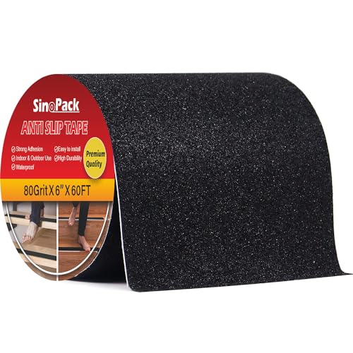 6" Anti Slip Tape, Black Non Slip Ramp for Outdoor 6Inch x 60FT Non Skid Tape, Best Grip Non Slip Strips Tape High Traction Friction Abrasive Adhesive for Stairs Step - size: 6 IN X 60 FT