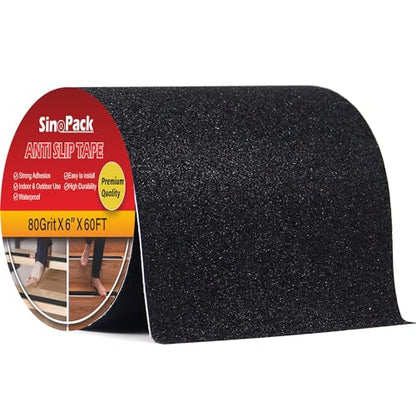 6" Anti Slip Tape, Black Non Slip Ramp for Outdoor 6Inch x 60FT Non Skid Tape, Best Grip Non Slip Strips Tape High Traction Friction Abrasive Adhesive for Stairs Step - size: 6 IN X 60 FT
