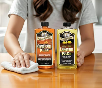 Parker & Bailey Woodcare Oil Polish Kit – Lemon Oil & Orange Oil Furniture Cleaner & Wood Restorer – Natural Wood Polish for Tables, Cabinets & Furniture Shine Bundle