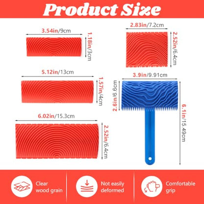 5PCS Wood Grain Tool Set, Rubber Wood Graining Tools with Handles - color: Blue