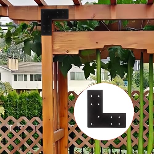 4pcs Heavy Duty Flat L Shape Flat Post Brackets, 7.5x7.5' Black, Steel, Wall Mount, Knee Braces, Decorative Shelf Brackets - color: Flat