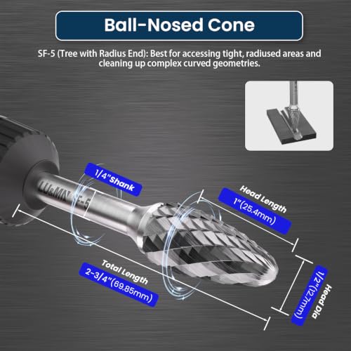 LU&MN SF-5 Tungsten Carbide Burr, 1/2" Head 1/4" Shank, 1 Pc - style: SF-5