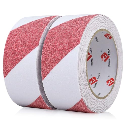BOMEI PACK Anti Slip Traction Tape,2 Inch x 16.5 Ft,Heavy Duty Non Slip Tape,Grip Tape for Stairs, Tread Step, Indoor & Outdoor Use,Waterproof Stairs Non Skid Treads (Red & White) - color: Red & White