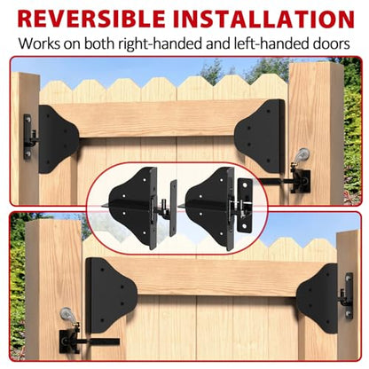 Mofeez Anti Sag Gate Kit Fence Gate Hardware - Heavy Duty 90 Degree Right Angle Hinges with Self-Locking Gate Latch & Corner Brace - for Wood Gates, Garden Fence (2 Set) - size: 2 Set