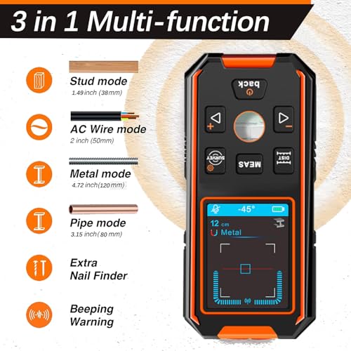 Stud Finder Wall Scanner 3IN1 Stud Detector Beam Detector Laser Rangefinder - color: Red