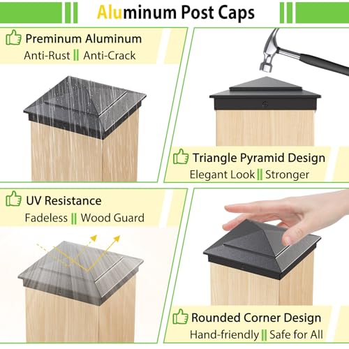 8 Pack 4x4 Post Caps, Aluminum Fence Post Caps for True 3.5"x3.5" Wood Post