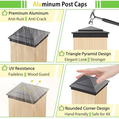 8 Pack 4x4 Post Caps, Aluminum Fence Post Caps for True 3.5"x3.5" Wood Post