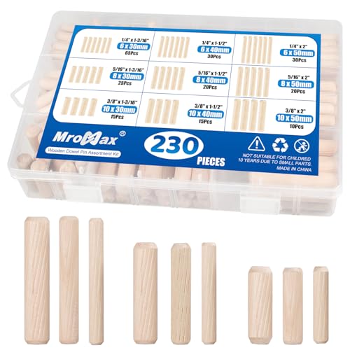 220Pcs Wooden Dowel Pin Assortment Kit, 9 Sizes(1/4", 5/16", 3/8") - size: Mix (6.35mm, 7.94mm, 9.53mm) - 9 Sizes