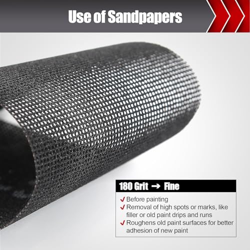BOSHCRAFT 180 Grit Sanding Screen Mesh Sheet, 15 Pcs Drywall Sandpaper Assortment Wet or Dry Sandpaper for Wood Metal Automative Hand Sander Pole Sander 4-3/16" x 11" - style: 180 Grit-15pcs