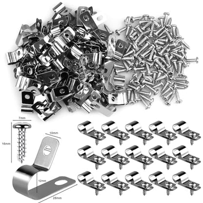 100 Pcs Fence Wire Clamps Stainless Steel Fencing Mounting Clips with 100 Pcs Stainless Steel Screws for 2-6 Gauge Welded Wire to Wood, Metal or Vinyl Fence (100pcs(2-6 Gauge))
