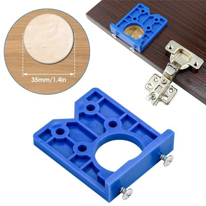 35mm Concealed Hinge Jig Kit, Bestgle Woodworking Tool Drill Bits Hinge Drilling Hole Router Jig for Cabinet Cupboard Door Installation, Hinge Hole Drill Guide Set with 35mm Forstner Bit