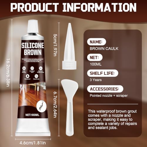 Brown Silicone Caulk with Nozzle Scraper Strong Adhesion Flexible, 3.33 oz