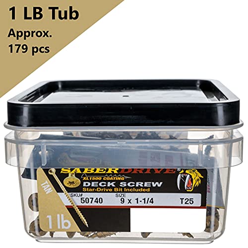 #9 x 1-1/2" Saberdrive Tan XL1500 Coated Exterior Star Drive Multi-Purpose Deck Screws 1 LB, Approx. 153 Pieces - size: #9 x 1-1/2" 1lb, style: 1 LB