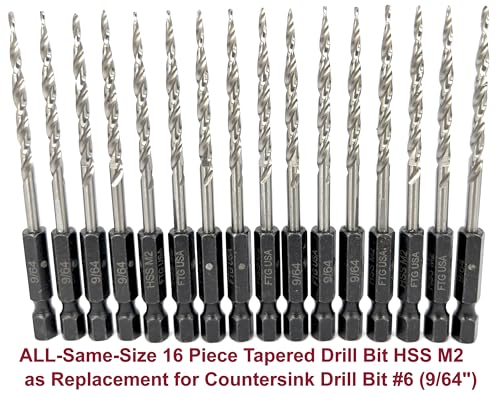 FTG USA 16 Pc #6(9/64") Replacement Tapered Countersink Drill Bit Hex Shank - size: #6, style: 16 Piece Same Size