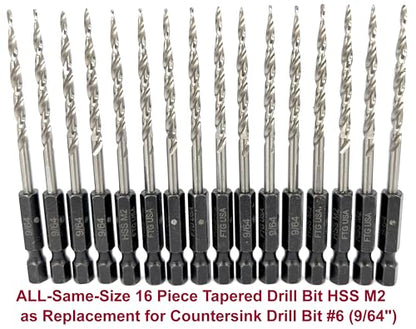 FTG USA 16 Pc #6(9/64") Replacement Tapered Countersink Drill Bit Hex Shank - size: #6, style: 16 Piece Same Size