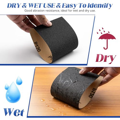 48 PCS Sandpaper, Wet Dry Sand Paper 120 to 5000 Assorted Grit Variety Sandpaper Sheets for Wood Furniture Finishing, Metal Sanding, Automotive Polishingm, 9 x 3.6 Inch