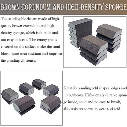 12 Pack Single Sanding Sponge Set - 80/100/120/180/220/320 Grit Sanding Blocks Assortment, Washable and Reusable - style: 12 Pack Assorted