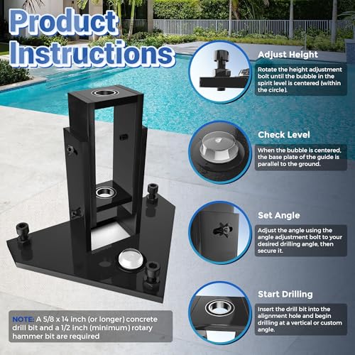 Pool Fence Drill Guide with Adjustable Angle & Built-in Bubble Level - Reinforced Stability for Concrete Drilling, Universal Application for Pool Fences & More
