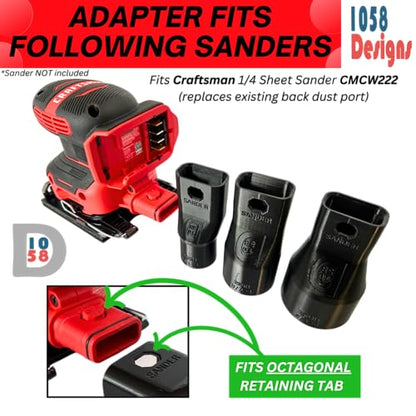 Sander Vacuum Adapter for CRAFTSMAN 1/4 Sheet Sander CMCW222 - Shop Vac Attachment for Dust Collection Reducer by 1058Designs (1-7/8") - size: 1-7/8"