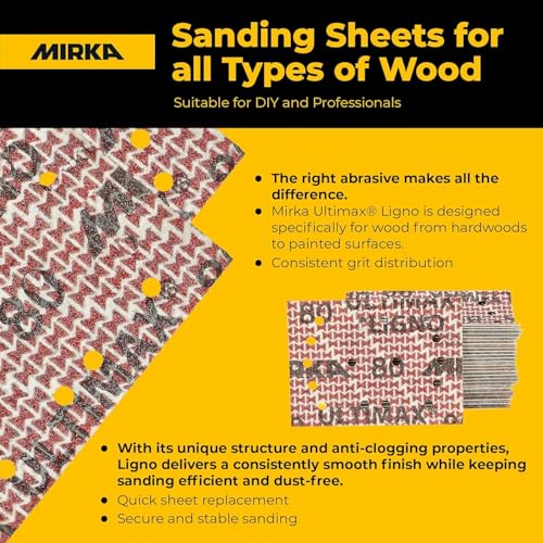 Mirka Ultimax Ligno 3x4 in 80 Grit Wood Sanding Sheets Hook & Loop 50 Pack - size: Grit 80