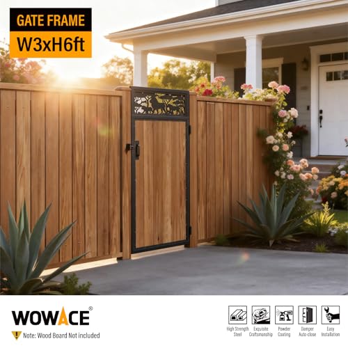 3x6FT Fence Gate Frame Kit 201 Stainless Steel Heavy Duty Garden Gates Anti-Sag Backyard Front Gate Reinforcement Hardware, Left/Right Mount (No Wood Planks Included) - color: W3xH6ft-Lion
