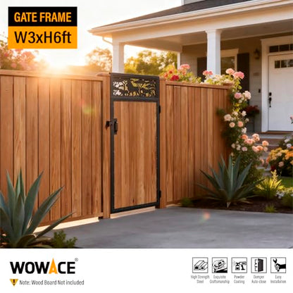 3x6FT Fence Gate Frame Kit 201 Stainless Steel Heavy Duty Garden Gates Anti-Sag Backyard Front Gate Reinforcement Hardware, Left/Right Mount (No Wood Planks Included) - color: W3xH6ft-Lion