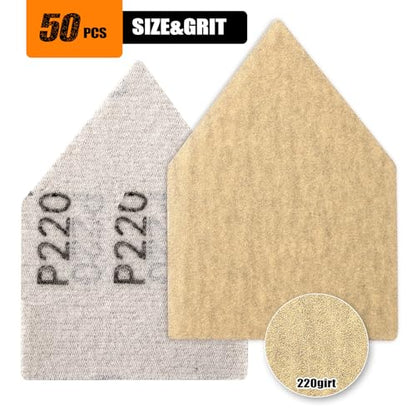 POLIWELL Orbital Triangle Sanding Sheets 50PCS 90x65mm Hook & Loop - style: 220 Girt
