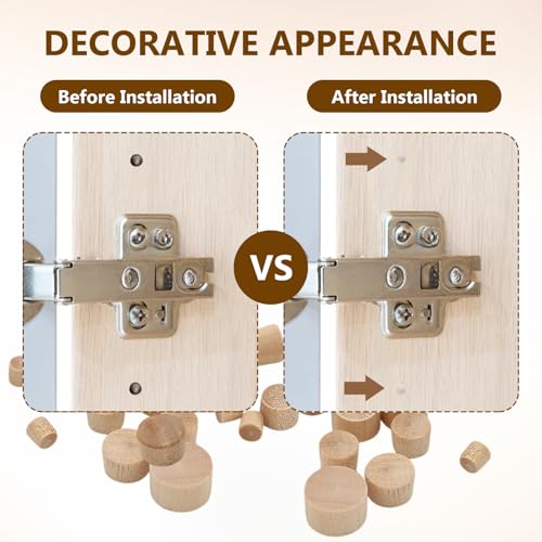 200PCS 4-Sizes Wood Plugs for Screw Holes Wood Plug, for Holes in Locking Hole Tube Furniture, Suitable for Furniture, Table and Chair Legs, Cabinet Reserved Holes, 3/16 in, 5/16 in, 3/8 in, 1/2 in